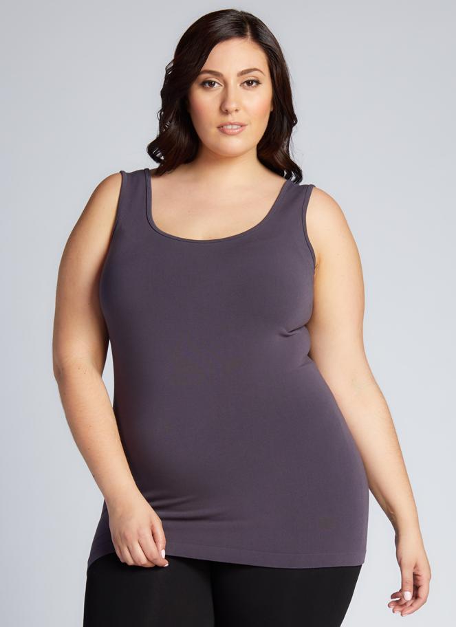 c'est moi bamboo seamless women's clothing line. cest moi seamless clothing. best basics. best Bamboo PLUS size  Tank top in  Charcoal